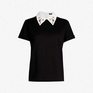 Maje Black Top with Embellished White Collar size 3